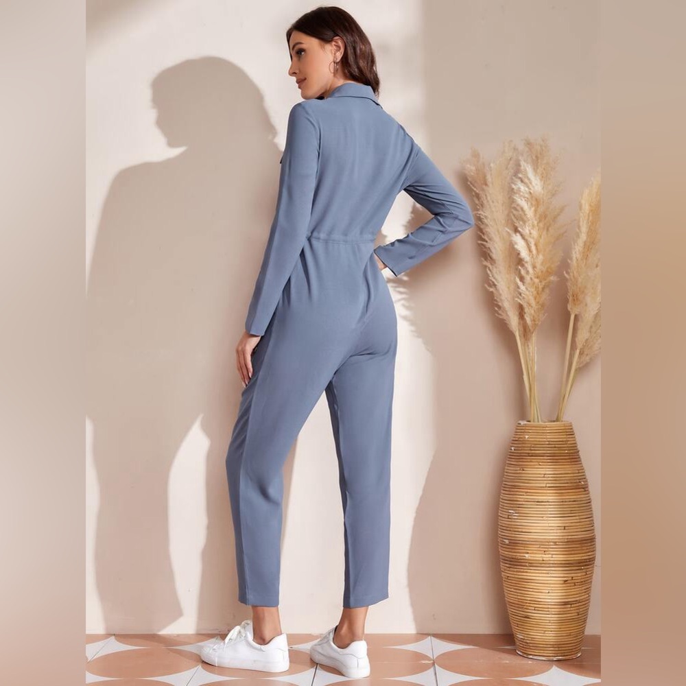 EMERY ROSE  Button Front Drawstring Waist Jumpsuit - Picture 2 of 9